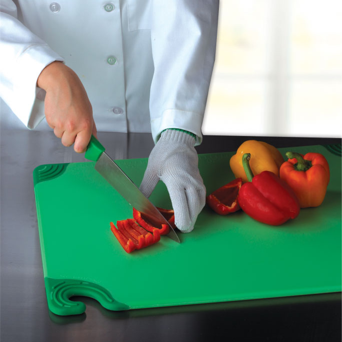 Non-Slip Grip Corner Cutting Board, 9 x 12 x 3/8 in., NSF, Green